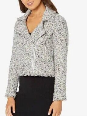 Cupcakes & Cashmere Jordan tweed moto jacket marled fringe medium NWT